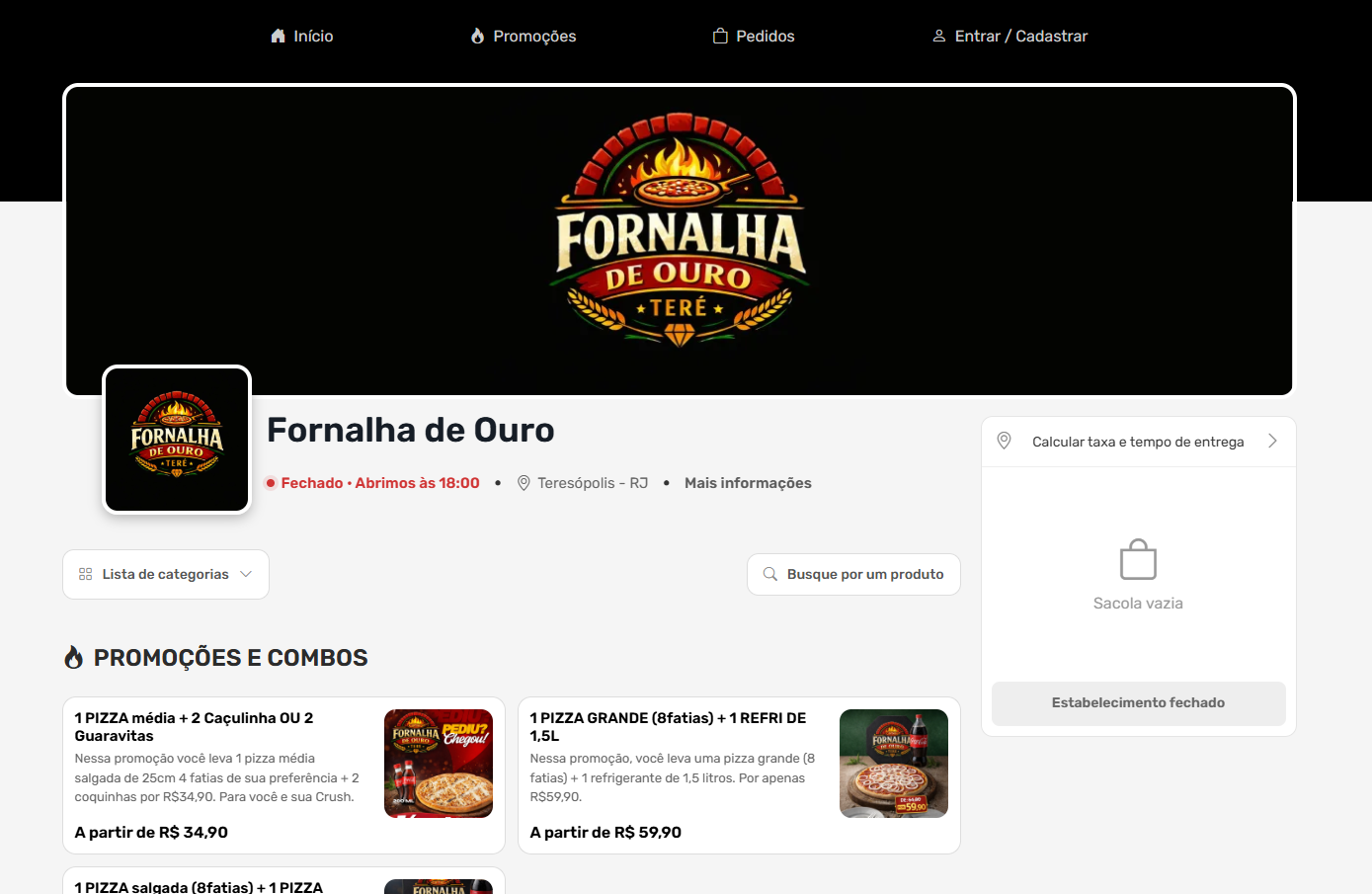 Cardápio digital Pizzaria Fornalha de Ouro